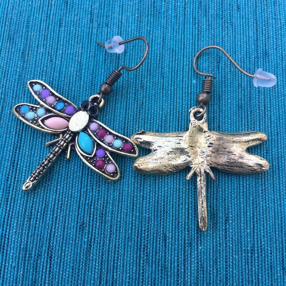 Colorful Bronzed Whimsical DragonFly Earrings - Picture 3 of 4